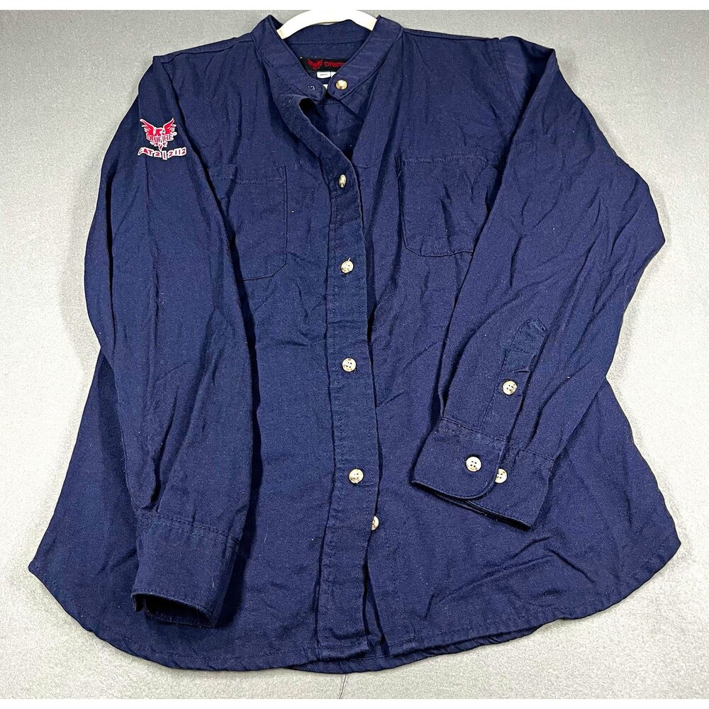 Drifire FR Shirt Mens Medium Blue Navy Flame Resistant CAT 2 NFPA 2112 Button